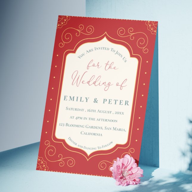 Vintage Terracotta Golden Frame Border Wedding Einladung (Vintage Terracotta Golden Frame Border Wedding Invitation)