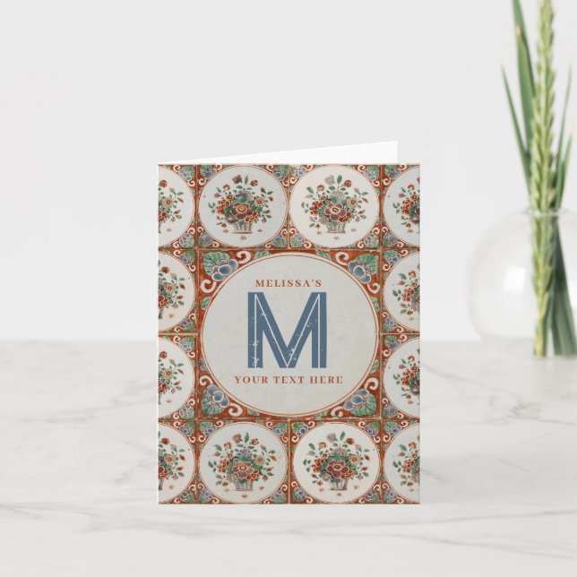 Vintage Terracotta-Tiles Monogram Karte (Vorderseite)