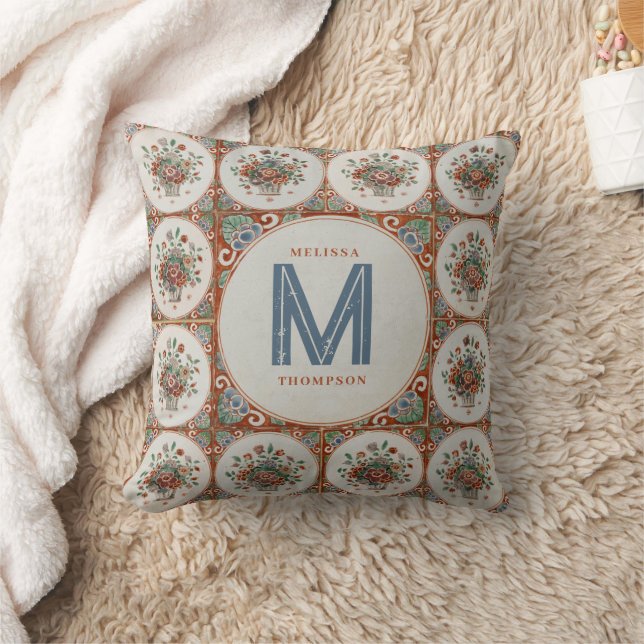 Vintage Terracotta-Tiles Monogram Kissen (Decke)