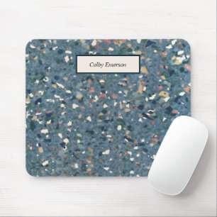 Vintage-Terrazzo-Retro-Muster - Blaues Terrakotta Mousepad