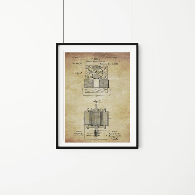 Vintage Tesla-Electro Magnetmotorpatente Poster (Von Creator hochgeladen)
