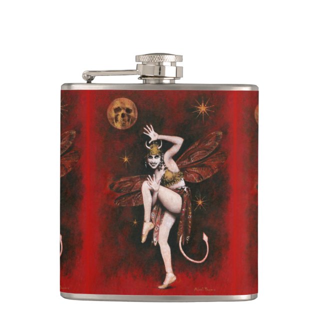 Vintage Teufel-Dame Flask Flachmann (Vorderseite)