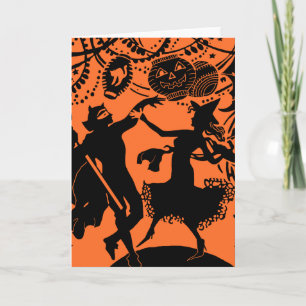Vintage Teufel-Hexe-Tanz-Silhouette-Illustration Karte