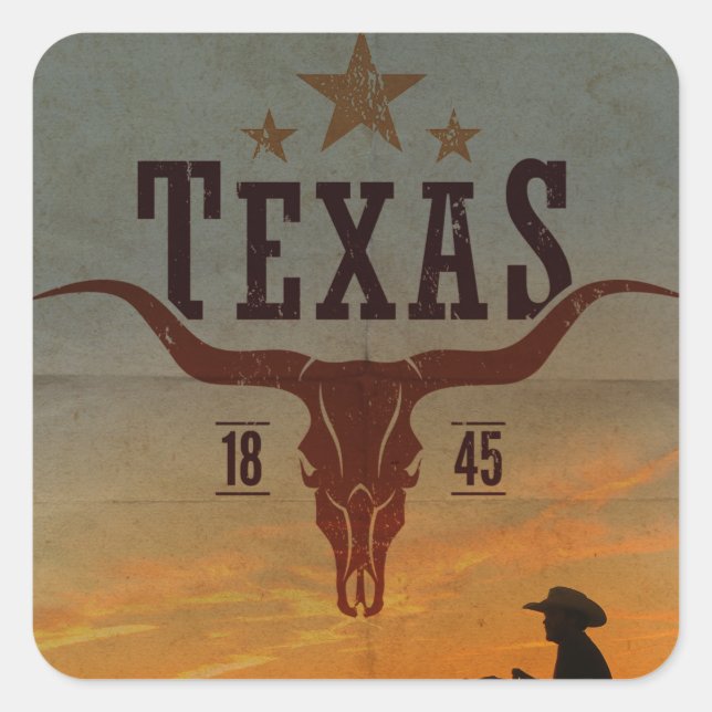 Vintage Texas Cowboy Quadrat-Aufkleber Quadratischer Aufkleber (Vorderseite)