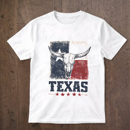Vintage Texas Longhorn Bull Skull Distressed Flag T-Shirt