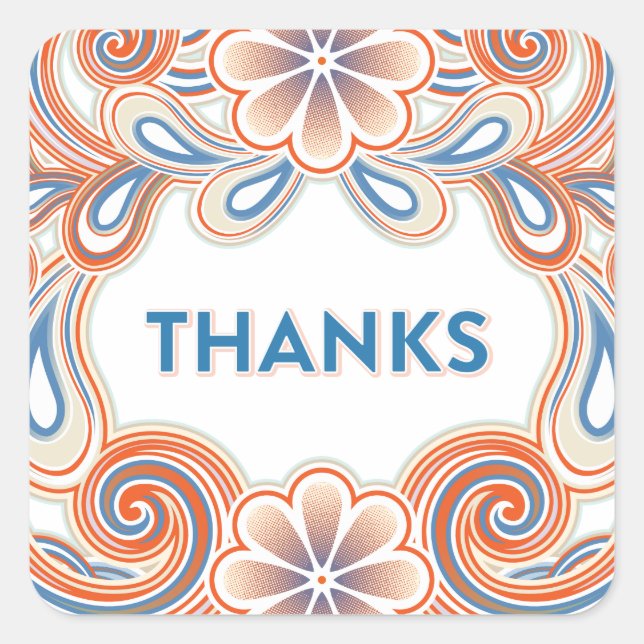 Vintage Thank You stickers with orange flowers (Vorderseite)