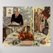 Vintage-Thanksgiving-Day-Truthahn-Essen mit der Fa