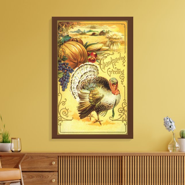 Vintage Thanksgiving Greetings with Turkey Leinwanddruck (Insitu (Wohnzimmer))
