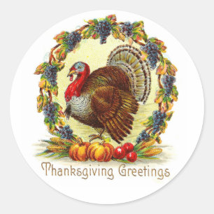 Vintage Thanksgiving-Grüße Truthahn Runder Aufkleber