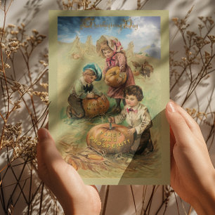 Vintage Thanksgiving Kinder mit Kürbissen Karte