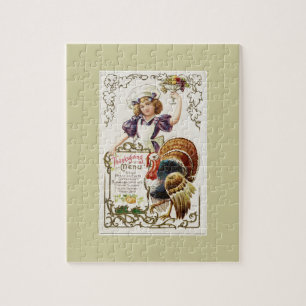 Vintage Thanksgiving-Menü und Mädchen