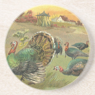 Vintage Thanksgiving mit Truthähnen und Pilgern Sandstein Untersetzer