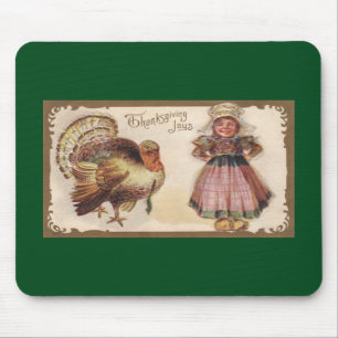 Vintage-Thanksgiving-Puter mit Pilgermädchen Mousepad