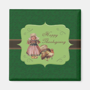 Vintage Thanksgiving, Truthahn, Pilgermädchen Magnet