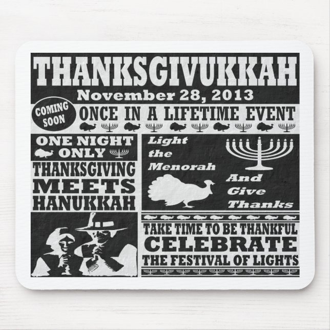 Vintage Thanksgivukkah Mausunterlage Mousepad (Vorne)