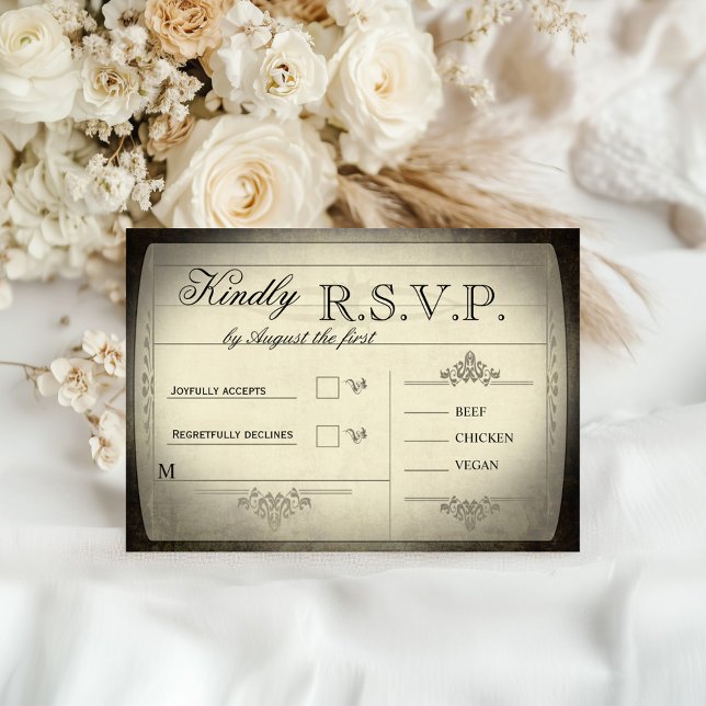 Vintage Tickethochzeit RSVP Karte (Vintage Ticket Wedding RSVP Front and Back)