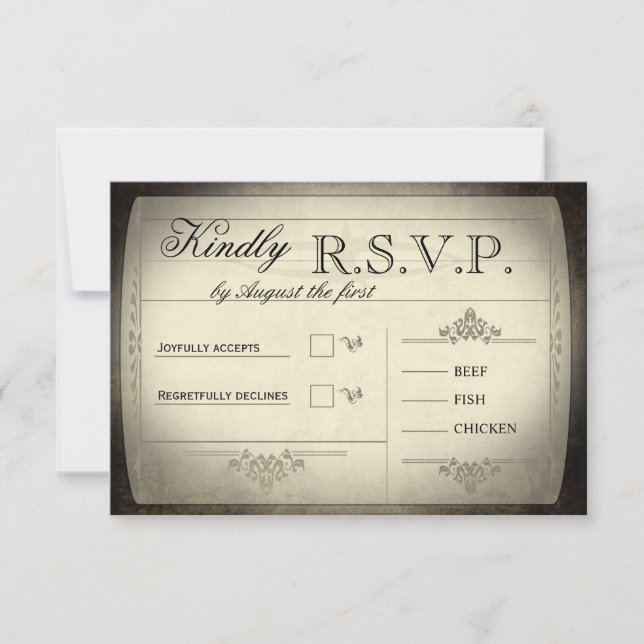 Vintage Tickethochzeit RSVP Karte (Vorderseite)