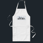 Vintage Ticking Stripe Coordinating Blue Apron Lange Schürze<br><div class="desc">Keep your clothes clean as you cook wearing this personalized apron. This design coordinates with my Ticking Stripe Vintage Farmhouse style kitchen accessories collection each apron is available with blue, sage green, mushroom brown, or mustard yellow accents. Great gift for the bride to be, someone moving into a new home,...</div>