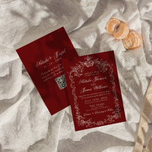 Vintage Tiefroter Old Money QR-Code Hochzeit Einladung