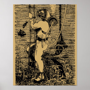 Vintage-Tiefseetaucher-Steampunk Poster