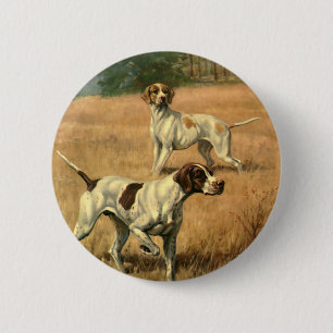 Vintage Tiere, englische Hunde auf Zeigerjagd Button