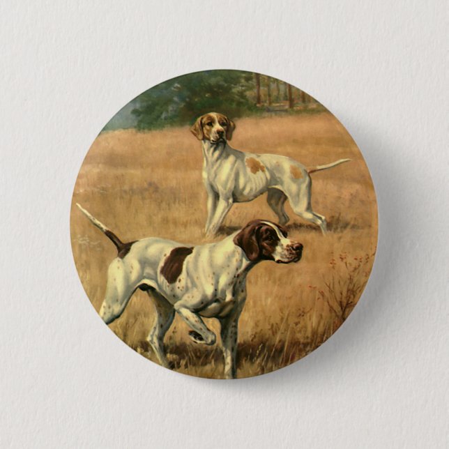 Vintage Tiere, englische Hunde auf Zeigerjagd Button (Vorderseite)