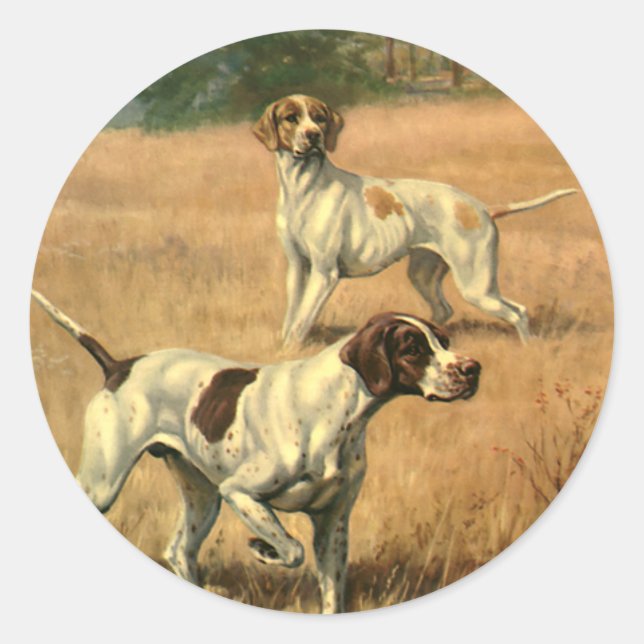 Vintage Tiere, englische Hunde auf Zeigerjagd Runder Aufkleber (Vorderseite)