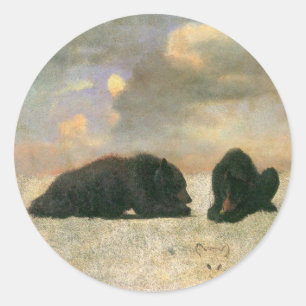 Vintage Tiere, Grizzly Bars von Albert Bierstadt Runder Aufkleber