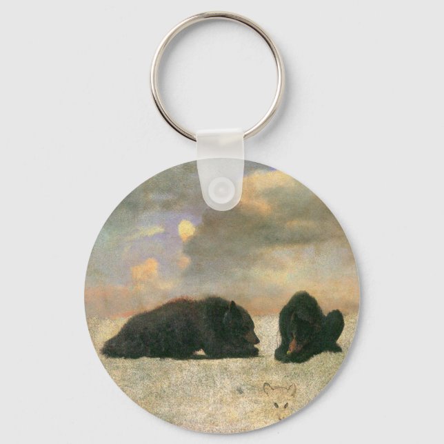 Vintage Tiere, Grizzly Bars von Albert Bierstadt Schlüsselanhänger (Vorderseite)