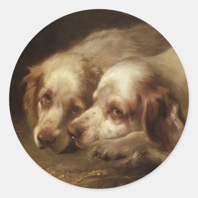 Vintage Tiere, Niedliche Haustiere Hunde Runder Aufkleber (Vorderseite)