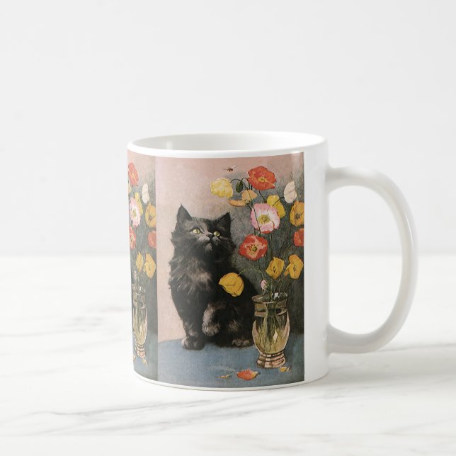 Vintage Tiere, Niedliche Viktorianische Kätzchen u Kaffeetasse (Rechts)