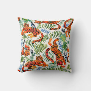 Vintage-Tiger-Dschungel-Aquarell Kissen
