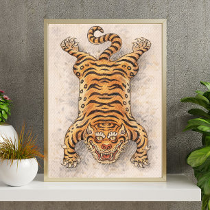 Vintage-Tiger-Illustration   Traditionelle Tiger-K Poster