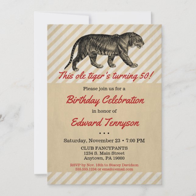 Vintage Tigre Anniversaire Invitation Hommes Homme (Devant)