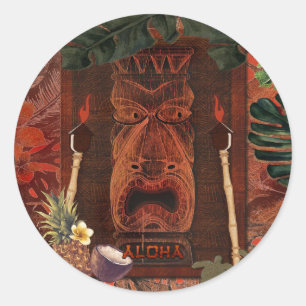 Vintage Tiki Aloha Hawaiian Luau Geburtstagsfeier Runder Aufkleber