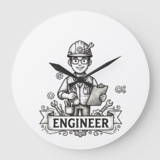 Vintage-Tinten-Skizze-Engineer-Blueprint-T-Shirt - Große Wanduhr