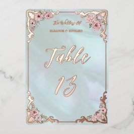 Vintage Tischnummer Aqua Peony Foil