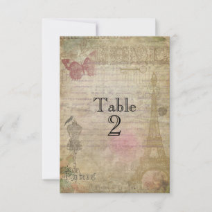 Vintage Tischnummer-Karten für Paris Einladung