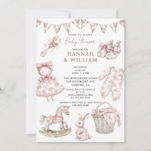 Vintage Toile Babyparty für Mädchen Einladung