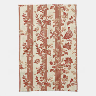 Vintage Toile de Jouy Blumengestreift mit Huhn (11 Geschirrtuch