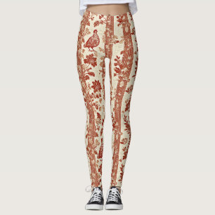 Vintage Toile de Jouy Blumestreifen mit Huhn (11) Leggings