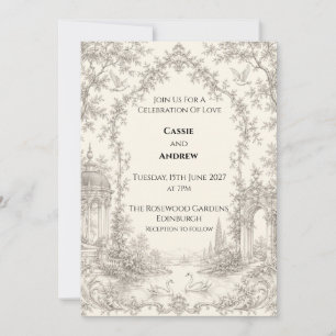 Vintage-Toile-Schwanensee-Gartenhochzeit Einladung
