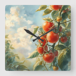 Vintage Tomaten auf einem Reben Quadratische Wanduhr