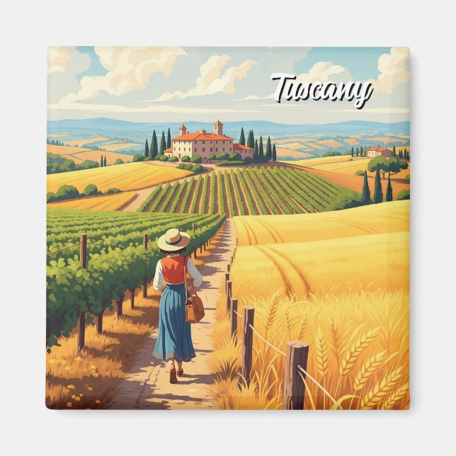 Vintage Toskana Italien Landschaft Magnet (Vorne)