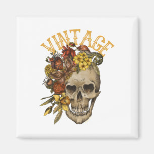 Vintage-Totenkopf-Blumen-Aufkleber  Magnet