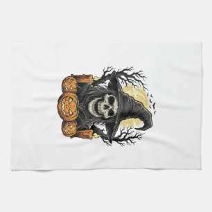 Vintage-Totenkopf-Hexe-Halloween-Kürbis-Vektor-Des Geschirrtuch