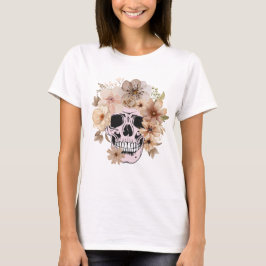 Vintage-Totenkopf- und Blumen-Frauen-T-Shirt T-Shirt
