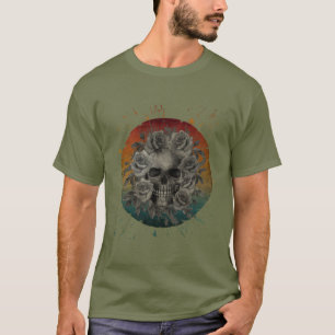 VINTAGE-TOTENKOPF UND BLUMEN SCHWARZ-WEIß T-Shirt