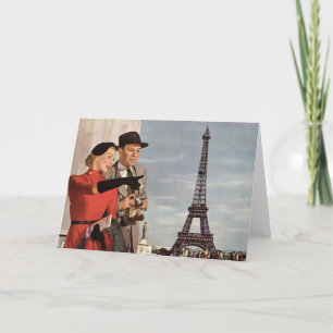 Vintage Touristen im Eiffelturm, Pariser Urlaub Karte
