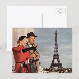 Vintage Touristen im Eiffelturm, Pariser Urlaub Postkarte